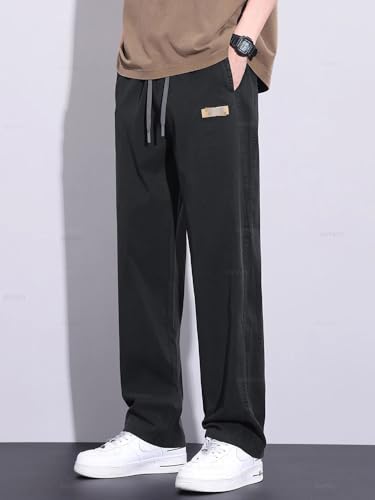 Summer Soft Jeans Men Thin Loose Wide Leg Pants Elastic Waist Casual Trouser Male3