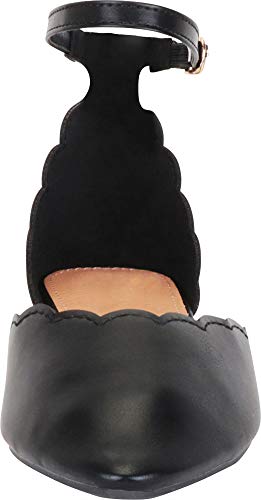 Cambridge Select Women's Pointed Toe Scalloped D'Orsay Ankle Strap Ballet Flat,8.5 B(M) US,Black PU - Image 3