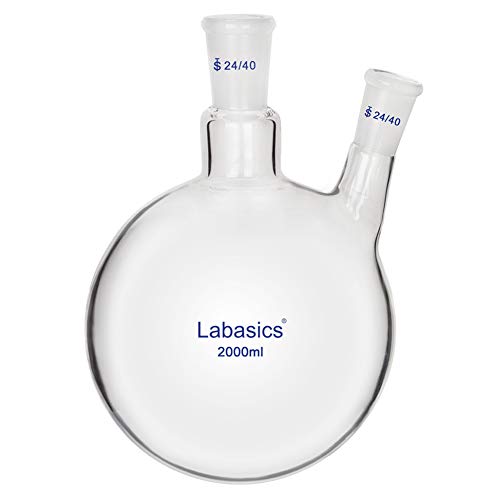 Labasics Glass 2000ml 2 Neck Round Bottom Flask RBF, with 24/40 Center and Side Standard Taper Outer Joint (2000ml)