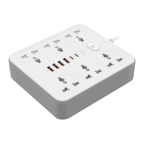 Image of Extension Board, Power Strip with 6 USB Ports and 3 Universal Socket, 2500W 10A Extension Cord, 3-Pin Surge Protector Power Strip for Home, Office, Computer, Mobile Charging (White-Z67)