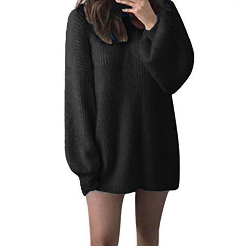 LUCKYCAT Mujeres Suelto Suéter Jerséis de Cuello Alto Manga Largo Cálido Prendas de Punto Pullover Jerseys Tops Otoño Invierno (Negro, Grande)