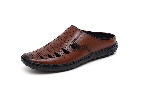 ARAMISH Men's Genuine Leather Back Open Half Sandals