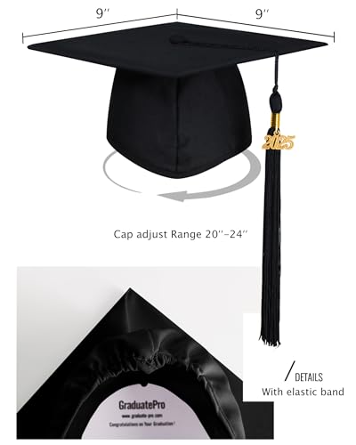 GraduatePro Abschluss Robe mit Hut 2025 Talar und Doktorhut Absolventen für Hochschule und Bachelor 12 Farben