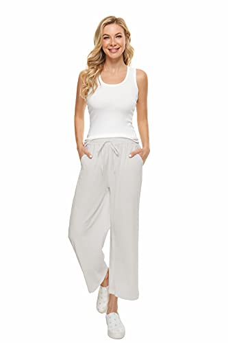 Bcofui Womens Linen Wide Leg Pants High Waisted Drawstring Baggy Loose Beach Trousers With Pockets #TOP3