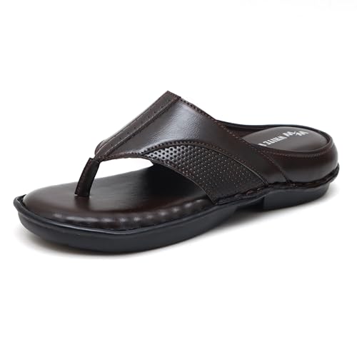 White Walkers Men's Black Leather Thong Slide Sandals Chappal Slipper (Brown, UK Footwear Size System, Adult, Men, Numeric, Medium, 6)