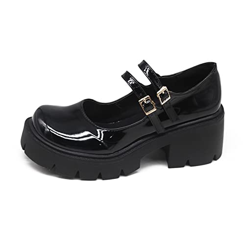 Mary Jane Shoes for Girls School Uniform Leisure Dress Shoe Low Heel Flats for Little/Big Kids (Color : Black, Size : 7.5 US)