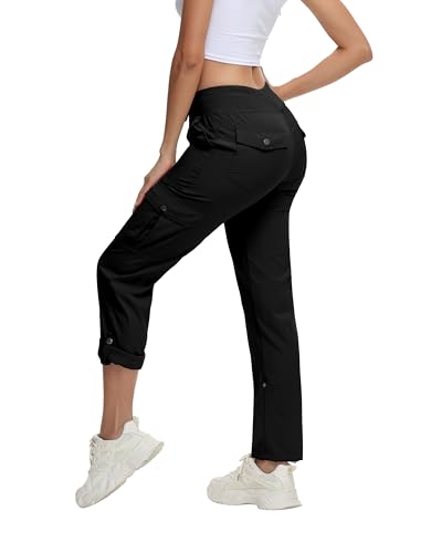 Women's Cargo Hiking Pants Quick Dry Lightweight Elastic Waist Button Pockets Joggers Athletic Sweatpants Travel Casual