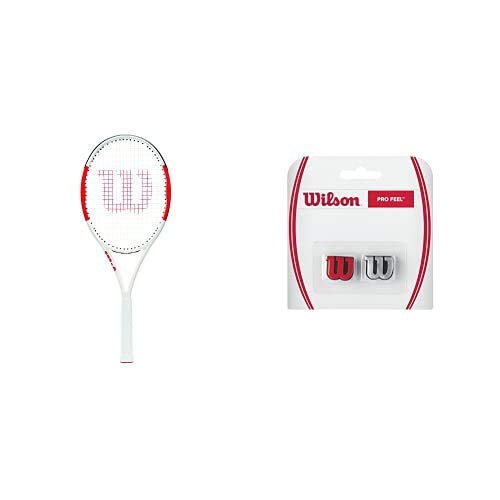 Wilson Raqueta de Tenis, Six.One Lite 102, Unisex, Jugadores intermedios, Rojo/Gris, Tamaño de empuñadura L1 + Pro Feel Antivibrador Raqueta-Unisex, Rojo/Plata, NS