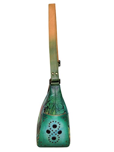 Image of Anuschka Women's Genuine Leather Shoulder Bag | Hand Painted Original Artwork | Classic Hobo With Studded Side Pockets | Genuine Leather