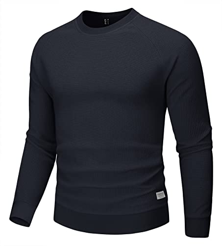 MAGCOMSEN Men's Waffle-Knit Crewneck Pullover Sweatshirt #TOP14