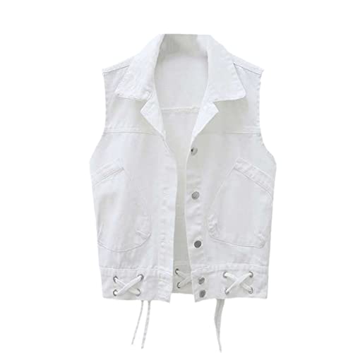 Veste de printemps sans manches femme en denim blanc pour vos sorties