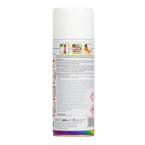 Image of Tetrion Easy Spray Paint - Appliance White 400ml - Acrylic Spray for Wood, Metal, Plastic & More, Long Lasting, Use with Hi-Build Primer - Indoor & Outdoor Use, 13.5 Oz