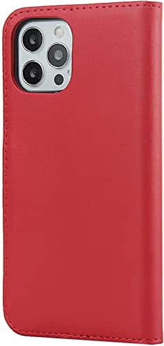 Étui à rabat en cuir véritable iPhone 13 Mini rouge antichoc - 3
