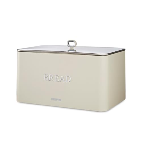Geepas RetroWave 13L Bread Bin Premium Carbon Steel Bread Storage Box with Removable Lid Extended Freshness Airflow & Portable Design Cream (GCS63081UK-CR)