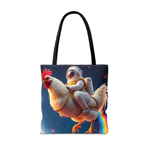 Spaceman Tote Bag, Funny Astronaut Chicken Totes, Silly Rainbow Rooster Bags, Fun Animal Bag to Carry Kids Baby Items2