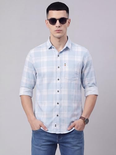 Image of Afflatus Men's Cotton Blend Slim Fit Checks Shirt | Full Sleeves Stylish Men Shirt | Regular Collar | Casual Shirts for Men