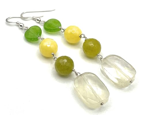 Bijoux boucles d'oreilles quartz lemon jade vert argent femme