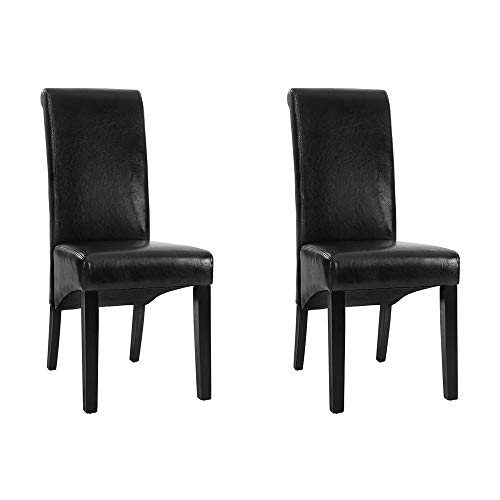 Artiss Dining Chairs Set of 2 High Back Leather Esright Chair Nursing Seats Reading Seating Home Living Room Bedroom Kitchen Cafe Office Furniture, Black, in 49cm Seat Height