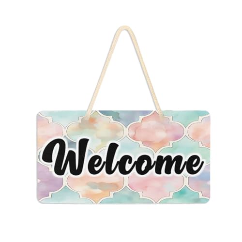 YETTASBIN Welcome Sign Moroccan Tile Front Door Sign, Waterproof Wall Hanging Plaque for Housewarming, Farmhouse Porch Yard Garden Home Decor, 11 x 6 Inch