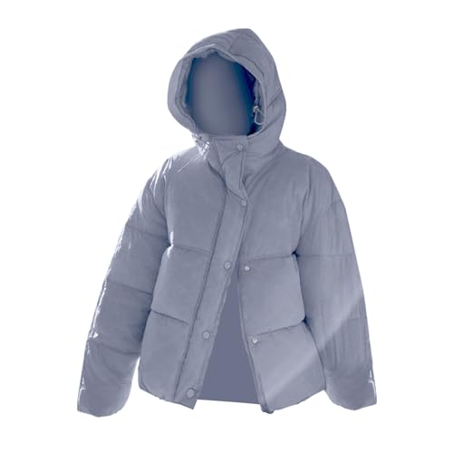 Chaqueta acolchada de invierno para mujer, manga larga, con cremallera, cálida, corta, con capucha y capucha de plumón blanco, gris, M