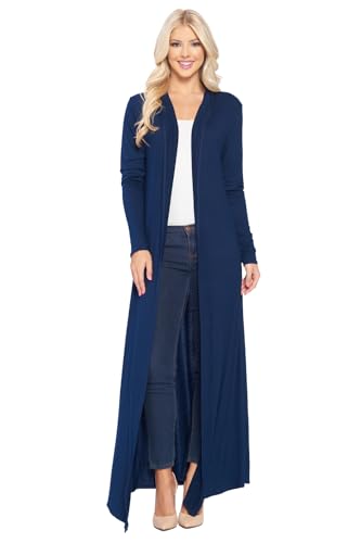 Image of Isaac Liev Women's Maxi Cardigan - Casual Long Flowy Open Front Floor Length Drape Lightweight Duster Sweater Made in USA Navy