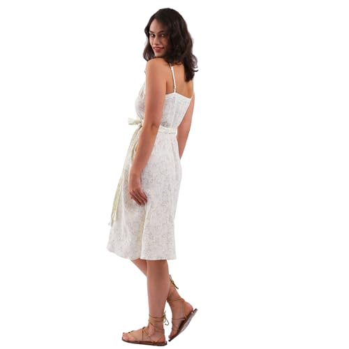 Image of Amazhiyu Women's Cotton Gauze Summer Midi Wrap Dress | Spaghetti Strap, Sleeveless, with Pockets, V-neckline