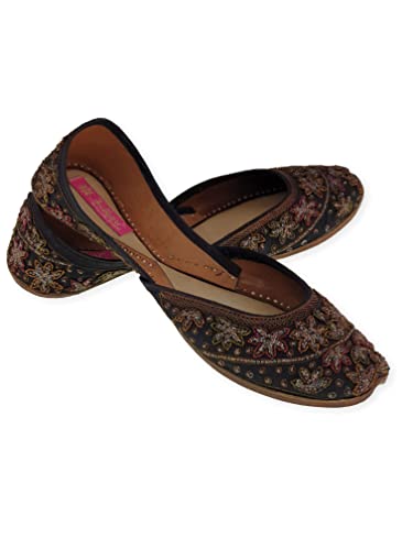 Image of Fulkari Women's Mirror Genuine Soft Leather Embroidered Jutis | Bite and Pinch Free Jutti | Punjabi Formal Juttis | Girl's Wedding Flat Ladies Mojari | Formal Ethnic Juti |