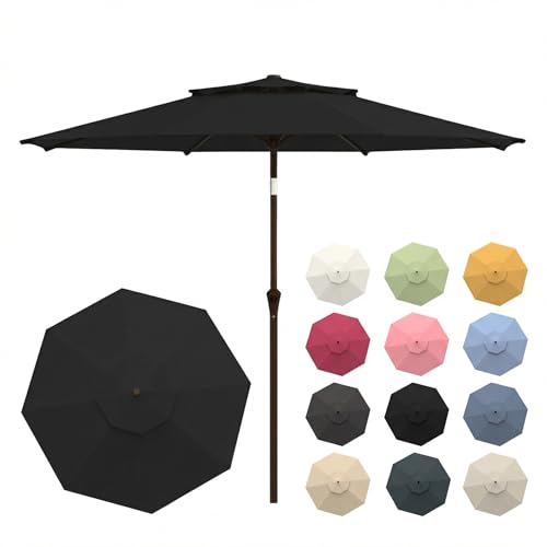 Patio Kingdom 10FT Patio Umbrella, 2 Tier Outdoor Table Umbrella, Large Vented Market Umbrellas with Push Button Tilt and Crank, 8 Sturdy Ribs for Backyard, Deck, Pool, UPF50+ UV Protection, Black by Patio Kingdom - Used condition - US$51.29
