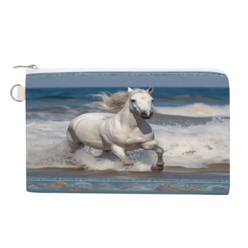 GPFVSJW White Horse Running on The Sea Canvas Wallet, Large Capacity Handbag Long Wallet Bi-Fold Wallet Change Purse Rfid Blocking Credit Card Holder Wallet for Women Men