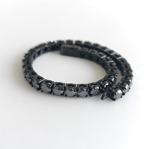 4-5mm Round Cut Black Moissanite Tennis Bracelet for Women Mens moissanite bracelet, Black 316 Stainless Steel Cuban Chain Gifts birthday anniversary2