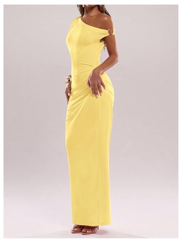 Image of Verdusa Women's Off The Shoulder Dresses Asymmetrical Ruched Sleeveless Maxi Dress