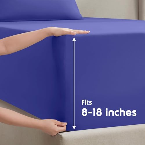 Image of Nestl Split King Bed Sheet Set - Royal Blue - 5-Piece Deep Pocket | Instantly Soft, Night-One Ready (No Wash Required). Fits 16-Inch Deep Pockets, 360-Degree Elastic Grip