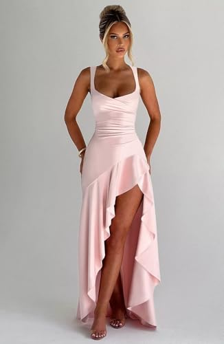 Silk Satin Bridesmaid Dresses with Slit Mermaid Ruffles Backless Formal Prom Dresses for Women2