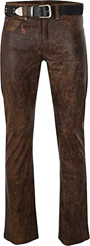 Men's Brown Classic Cowboy Rider Racing Genuine Leather Pants