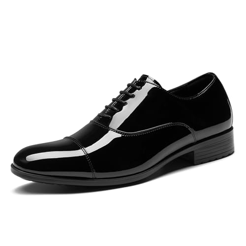 HEEZ Mens Patent Leather Dress Shoes Tuxedo Shoes for Men Non Slip Cap Toe Lace Up Formal Oxfords for Wedding Prom Party Dance Business