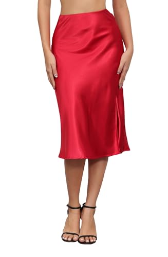 Jupe mi-longue trapèze en satin soyeux pour femme ALCEA ROSEA