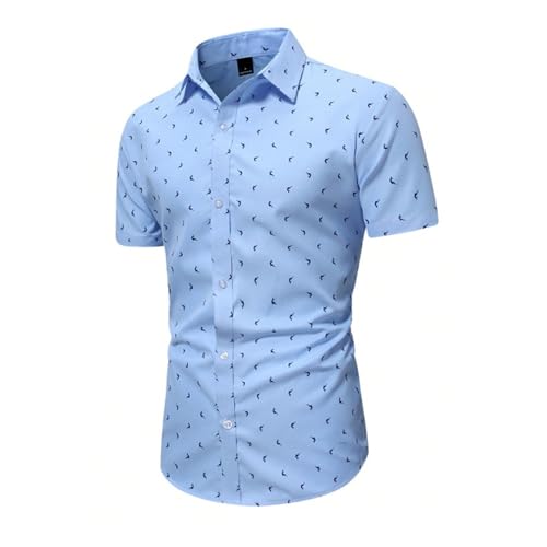Generisch Camisa de negocios para hombre, corte ajustado, estampado holgado, cuello alto, cómodo, transpirable, manga corta, camisa de ocio, suave y ligera, no necesita planchado, azul, XS