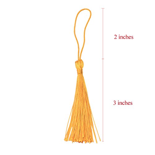 Image of 100pcs 13cm /5 Inch Silky Floss Bookmark Tassels with 2-Inch Cord Loop and Small Chinese Knot for Jewelry Making, Souvenir, Bookmarks, DIY Craft Accessory (Orange)