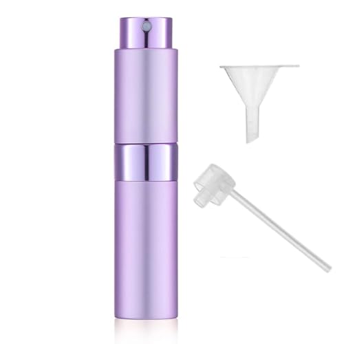 Image of 10ML Mini Perfume Atomizer Spray Bottle, Empty Refillable Glass Travel Cologne Sprayer for Men & Women with Refill Tools (Purple-1)