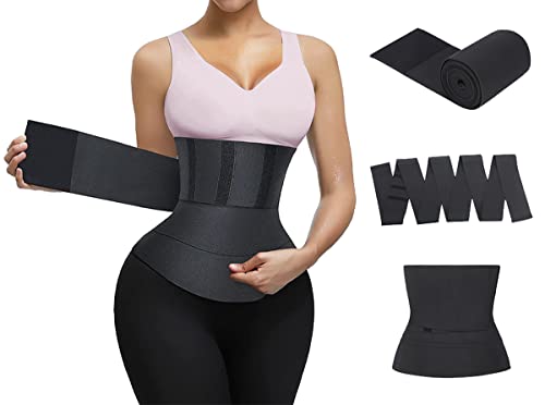 ABETER Waist Trainer for Women Bandage Wrap Waist Trimmer for Gym Sport Waist Tummy Workout Wrap Plus Size Black