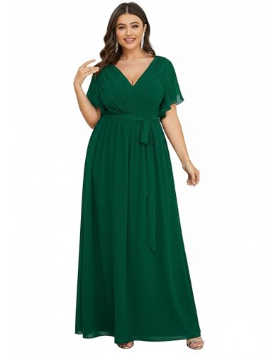Image of Ever-Pretty Plus Women's Chiffon Bridesmaid Dress A-Line Empire Waist Floor Length Plus Size Formal Wedding Guest Dresses