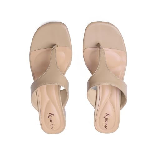 Image of vivianly Women's Suede Low Chunky Block Heel Flip Flops Square Toe Thong Heeled Sandals Casual Slip On Mules for Work Beach Casual Outings