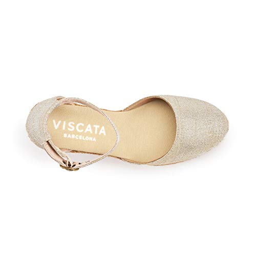 Image of Viscata Estartit Espadrille Canvas Wedges Spain Handmade 3 inch Heel Women's Sandals with Breathable Organic Cotton Canvas and 100% Natural Jute Midsole for all Occasions: Casual, Work, Party