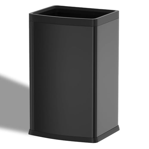 Image of 6.6 Gallon /25L Stainless Steel Square Trash Can, Large Capacity Kitchen Garbage Can, Business Trash Bin, Tall, Elegant, Black Waste Basket, for Home, Office, Hotel (25L Black)