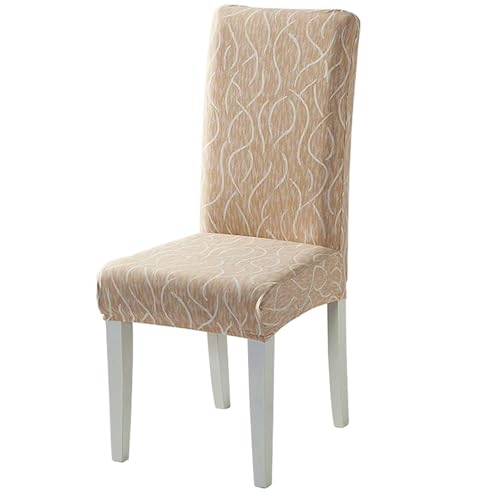 Image of House of Quirk Elastic Chair Cover Stretch Removable Washable Short Dining Chair Cover Protector Seat Slipcover ((Pack of 1, Beige Wavy))