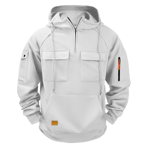 Men's Cargo Hoodies Quarter Zip Sweatshirts Tactical Pullover Casual Gym Athletic Loose Hooded Sweatshirt2