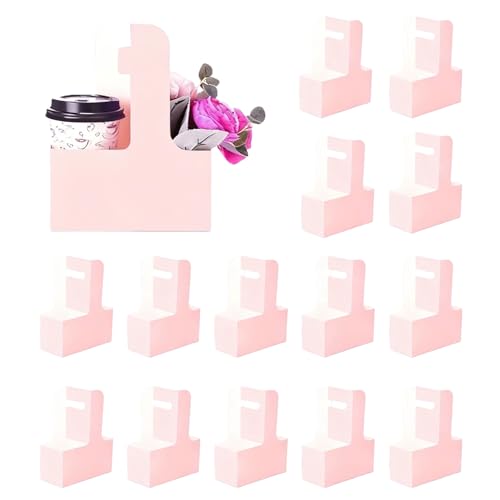 Portabevande Marrone Chiaro,Portabevande In Carta Kraft, Bevande Asporto, con Manico per Asporto, Servizio Ristorazione Ottimo per Contenere Caffè, Tenere Tè,Latte, Succo di Frutta,15 Pezzi(Rosa)