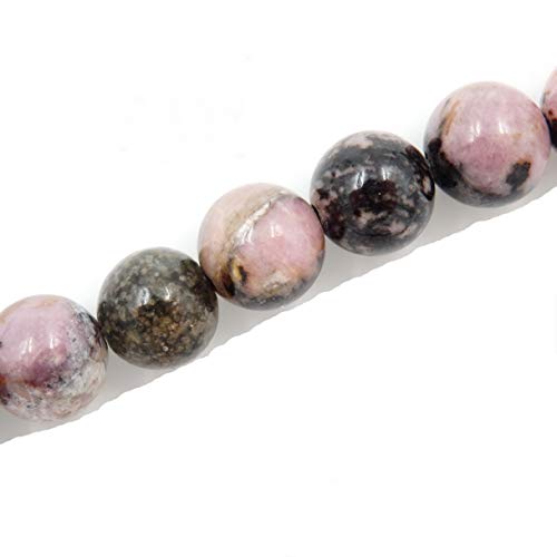 Malahill Gemstone Beads for Jewelry Making, Sold per Bag 5 Strands Inside (Black Stripe Rhodonite, 8mm)