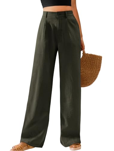 Image of Feiersi Womens Casual Wide Leg Pants High Waisted Button Down Straight Long Trousers Palazzo Pants