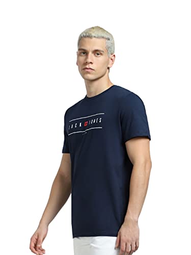 Image of JACK & JONES Men's Cotton Printed Slim Fit Crew Neck T-Shirt